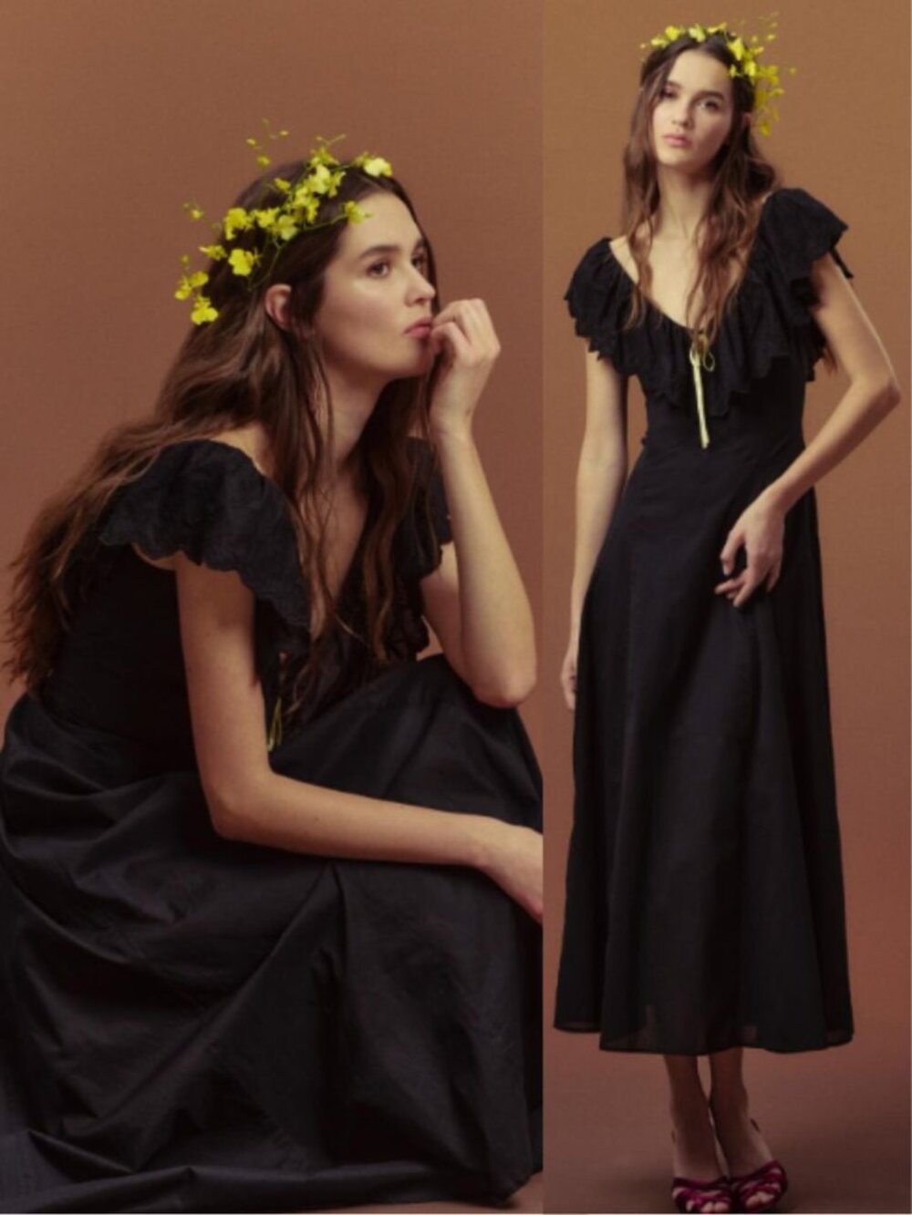 Hill House Milani Dress Black Eyelet Ruffle Yellow Bow Cotton Voile NWT Size XS
